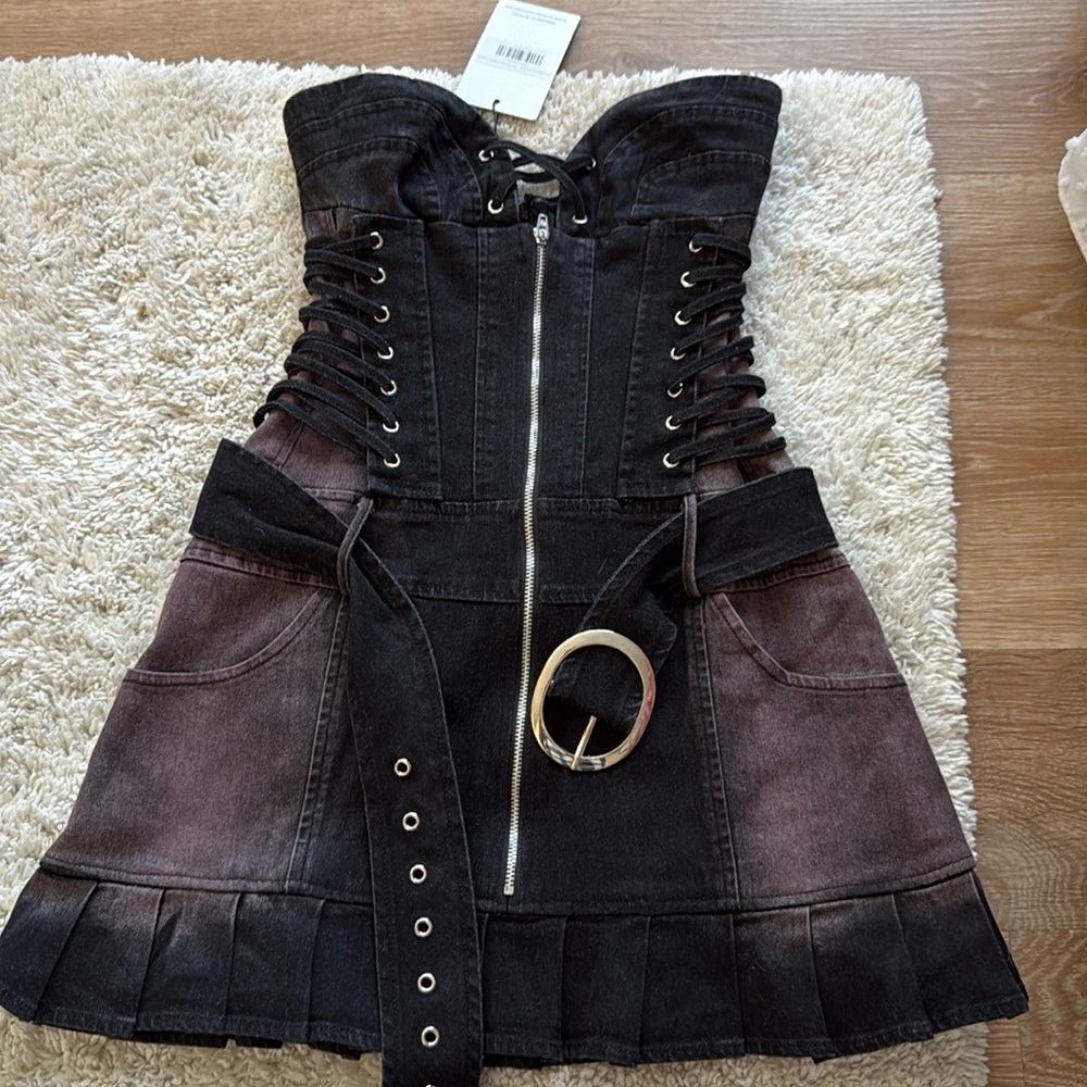 NWT Outcast Enya Black Denim Mini Dress small - Picture 4 of 6